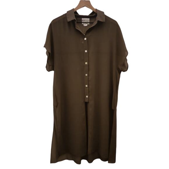 New Chico's Olive Gray Semi-sheer Tie-Front Button-Up Tunic - XS/S - Picture 2 of 4